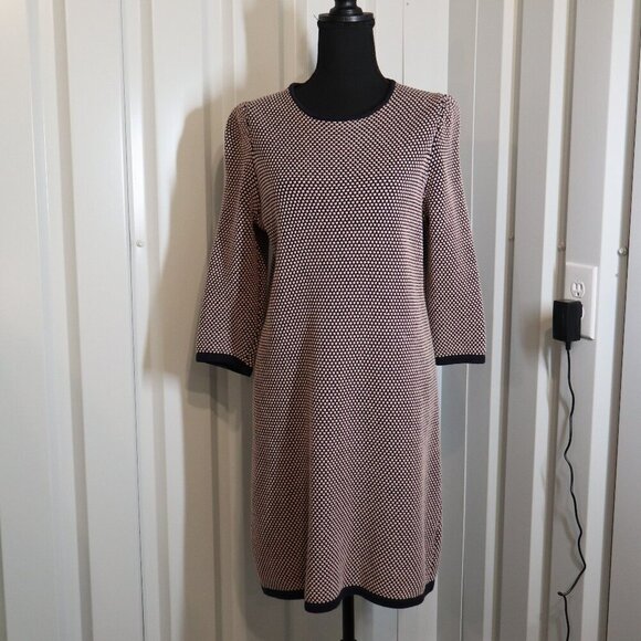 COS Dresses & Skirts - COS Womens Textured Knit Sweater Dress Pink Navy 3/4 Sleeves Size Med Cotton EUC